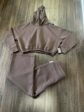DKNY SPORT Women's Sweatsuit Wide Leg Cropped Pullover Hooded Jacket Size L/XL