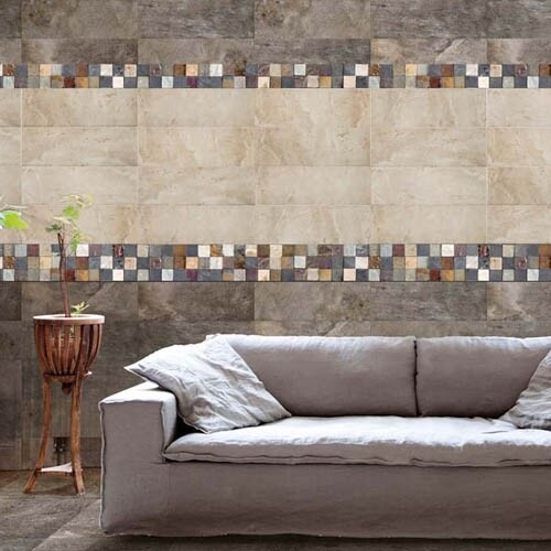 Warm Dark Beige Stone Effect Matt Ceramic Rustic Bathroom Wall Tile