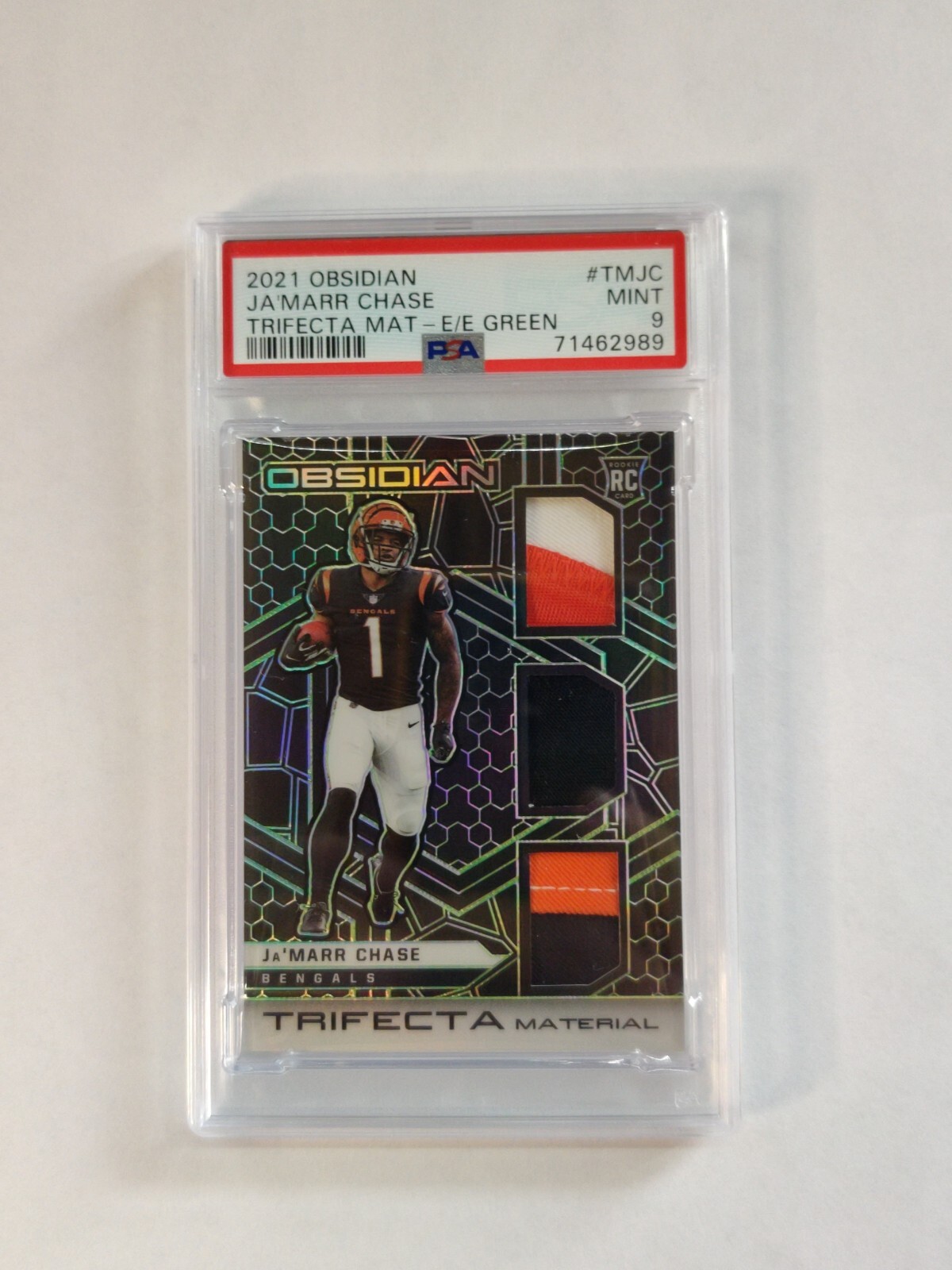 JaMarr Chase Panini Obsidian Trifecta Material #TMJC Electric Etch Green
