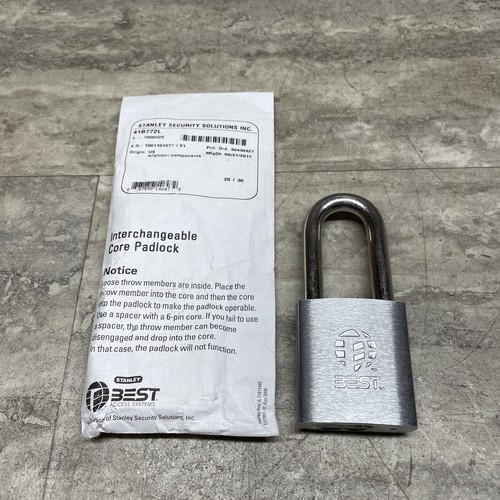Best Stanley 41B772L Interchangeable Core Brass Body Padlock, 3/8” Shkl, No Keys - 第 1/10 張圖片
