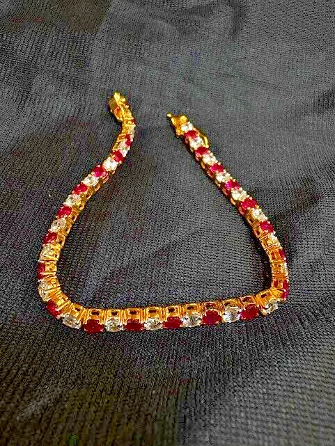 15 Ct Runde Simulierte Rubin- Und Diamant-Tennisarmband 7,5" 14k Gelbvergoldet - Bild 2 von 4