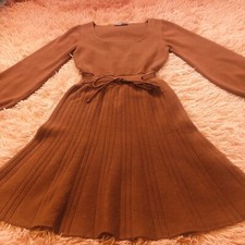 Long Sleeve Cutout Mini Sweater Dress Crewneck A-line Fall Knit Mini Dress. M