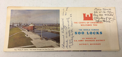 Vtg World Famous Soo Locks Detroit Michigan Map Brochure St Marys Falls Canal