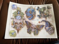  Lot 8 Vintage Tattoo flash art paper sheet skulls Tony Ciavarro