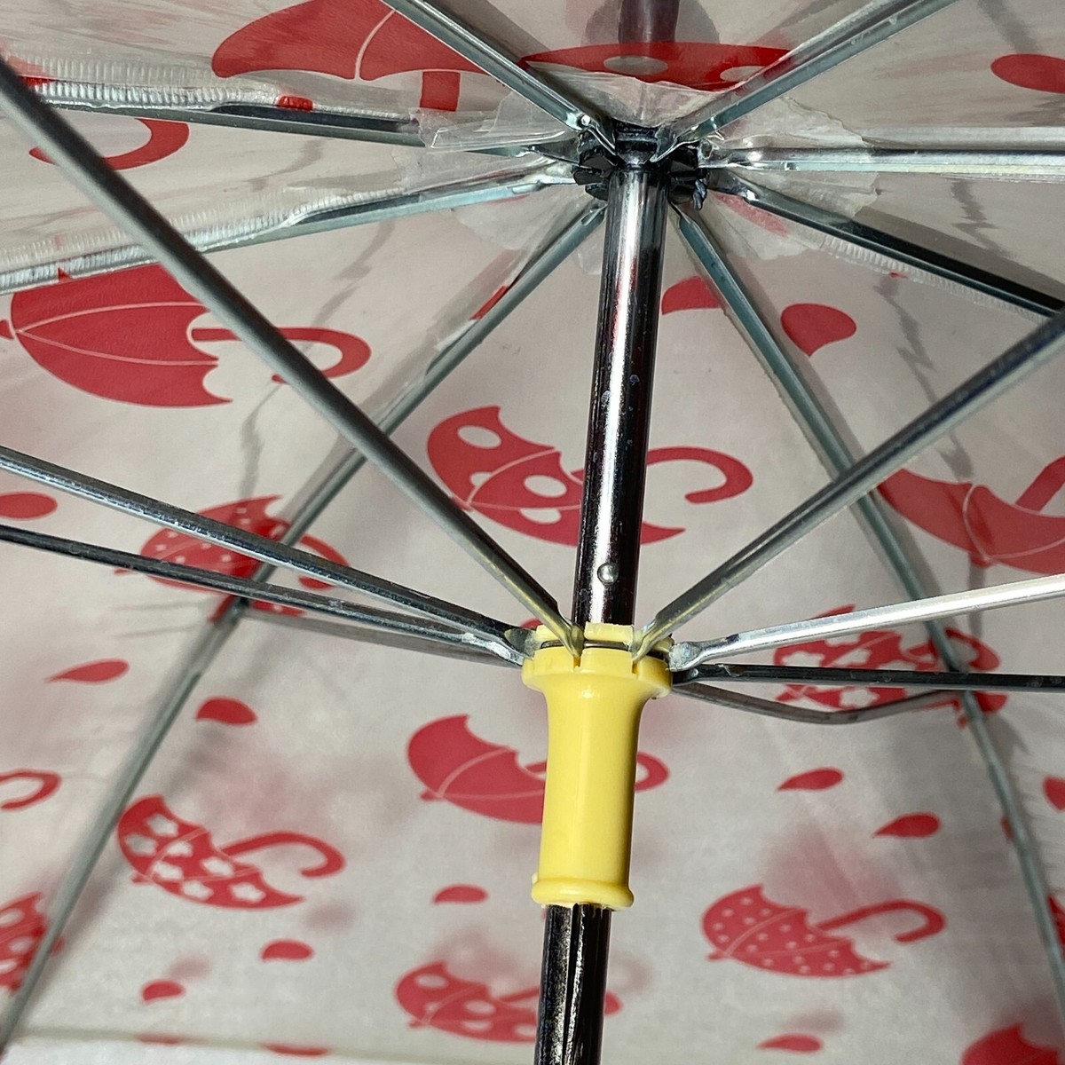 Vintage Clear Umbrella Red Rain Drop Pattern Vinyl Hook Handle 30