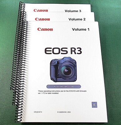 Canon EOS R3 Instruction Manual:  3 Volume Set 1098 Pages & Clear Covers!