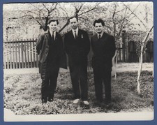 Handsome guys smiling near the tree. Soviet Vintage Photo USSR