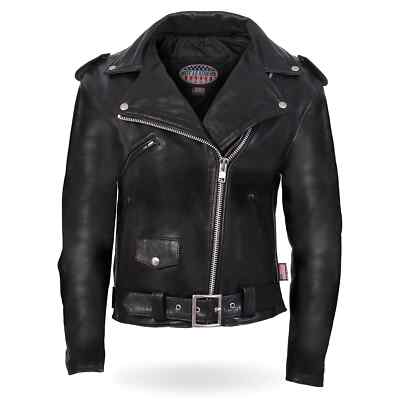 LADIES BLACK PREMIUM USA MADE CLASSIC MOTORCYCLE STYLE LEATHER BIKER JACKET