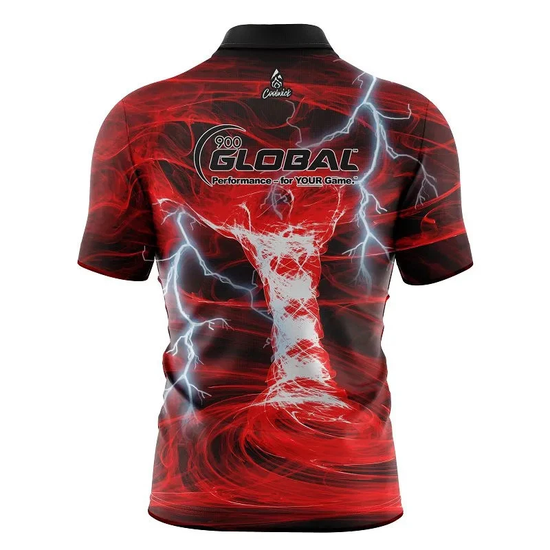 900 Global Electrical Tornado Red Quick Ship CoolWick Sash Zip Bowling Jersey