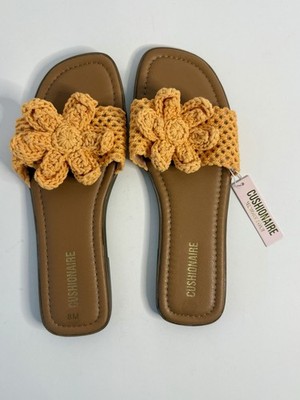 Cushionaire Gemma Women's Slide Sandals Size 8 M Orange Crochet Flower NWT