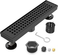 Linear Shower Drain  12 Inch AISI 304 Stainless Steel Shower Drain, Matte Black