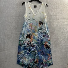 Inoah Woman Tank Dress Multicolor Small Geometric Art Sleeveless V Neck Pullover