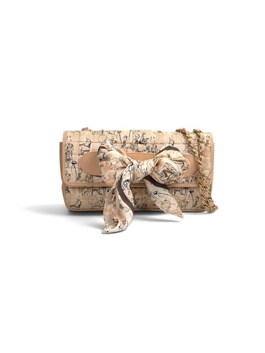 CHANEL Vintage Coco Mademoiselle Scarf Flap Bag Silk Beige Chain 8 Series