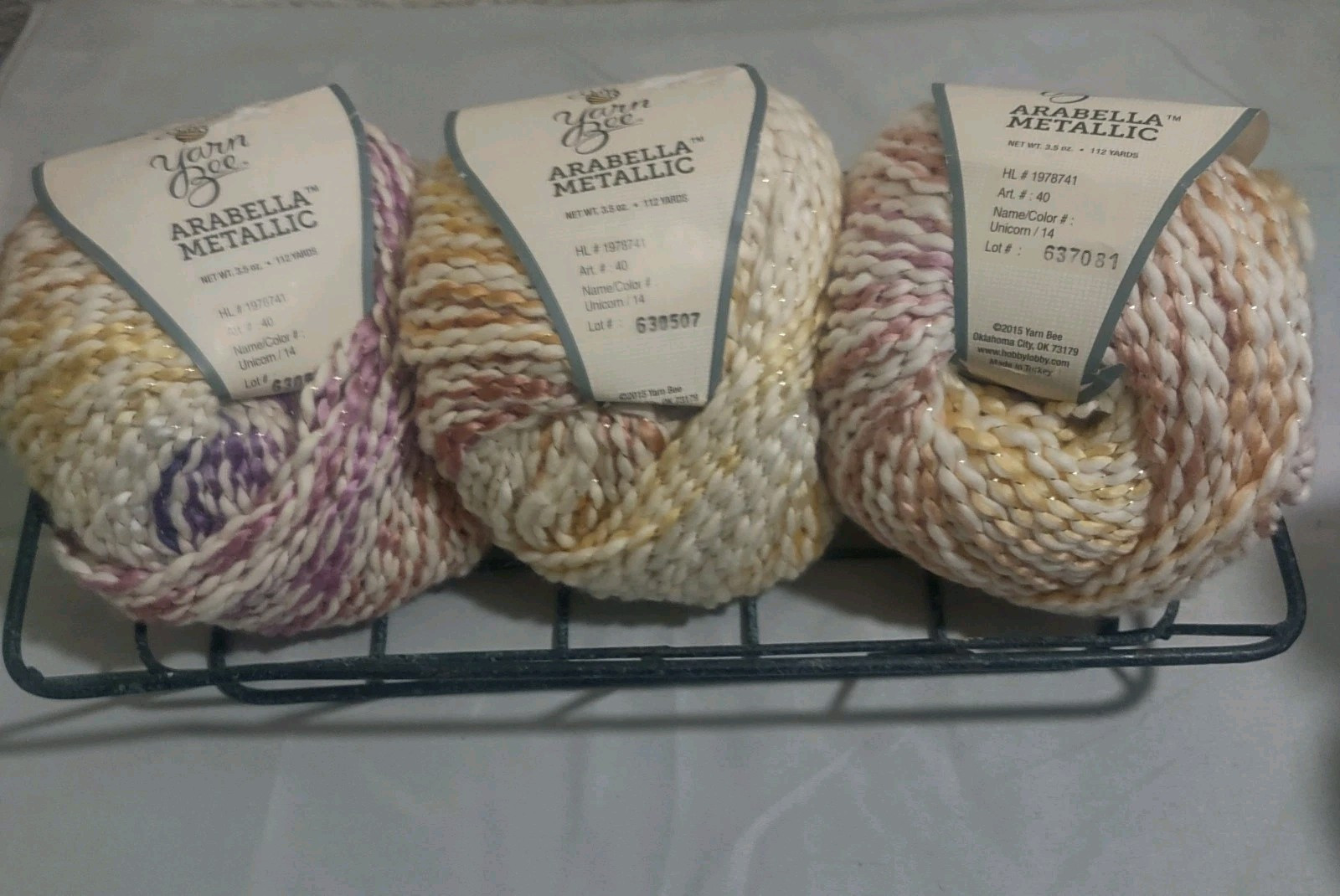 3 Skeins Yarn Bee Arabella Metallic Yarn•UNICORN•10.5 Oz Total•3.5 Oz Each Cake