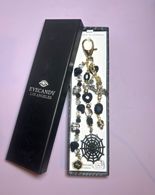 HALLOWEEN Bag Charm Skull Spiderweb Bat Black Gold, Eye Candy Los Angeles