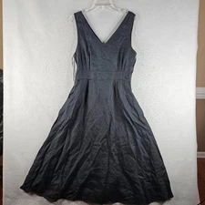 Cynthia Rowley Linen Dress Womens 14 Black Midi Sundress Simple Flowy Coastal