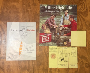 MILLER HIGH LIFE Beer Let's Go Fishin' Deadstock Cardboard Topper Sign (VG, 60s)