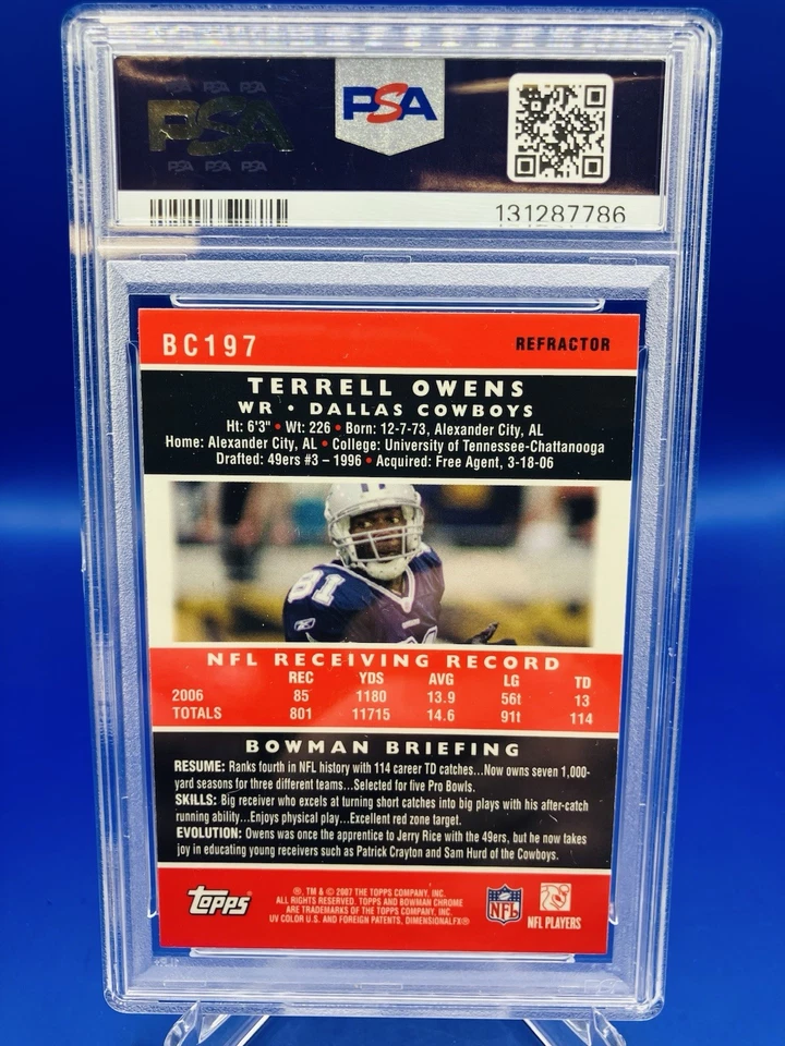 2007 Bowman Chrome Refractor Terrell Owens #BC197 POP 10 PSA 10 GEM MINT HOF - Image 2 of 2
