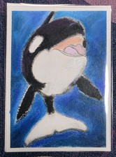 ACEO Original Orca Killer Whale Smiling Water Oil Pastel Painting AliArtThings