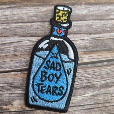 Sad Boy Tears Witch Bottle Emo Embroidered Iron on Patch