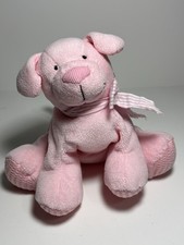 Russ Doogles Jr Puppy Dog Plush Rattle Baby Pink Waffle Weave Feet Ears Bow HTF