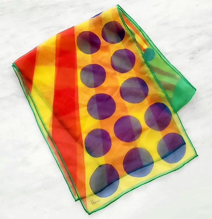 Vintage 1970s VERA Silk Scarf Multi-Colored Polka Dot Stripe Mod Op Art Groovy - Image 3 of 4