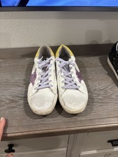 Golden Goose Super-Star Sneakers White Purple Glitter Yellow Heel