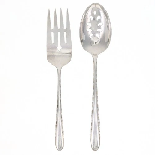 Sterling Silver Serving Meat Fork Spoon Set Towle Silver Flutes 925 Antique 130g
