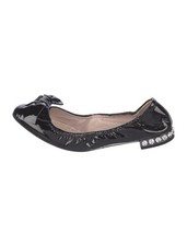 Miu Miu Patent Leather Bow Ballet Flats Crystal Heel Black Women'sSize 39