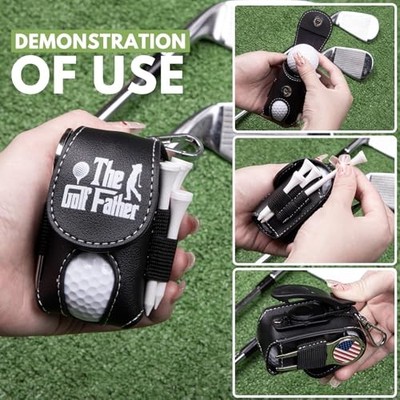 Golf Ball Bag Pouch with Golf Tee Holder Leather Golf Ball Pouch