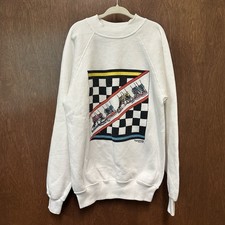 Vintage 80s Sweatshirt Kids M (10-12) Checkered Sneakers Retro Made In USA Ivory