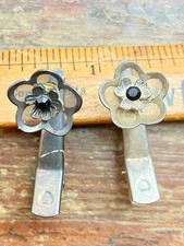 Fluttering Flower Vintage Hair Clip Black Rhinestone Barrette Silver PAIR Y2K
