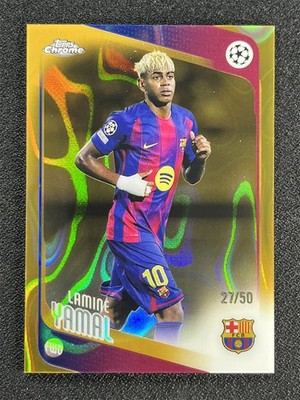 27/50 JSY# 1/1 ! 2025-26 Topps Chrome UEFA Lamine Yamal #10 Gold Lava Barcelona