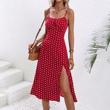 Women's Summer Casual Boho Sundress Polka Dot Sleeveless Spaghetti Strap Backles