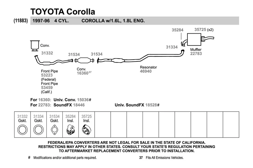 For Toyota Corolla 93-97 Exhaust Muffler SoundFX Aluminized Steel Oval Direct Foto 3 de 4