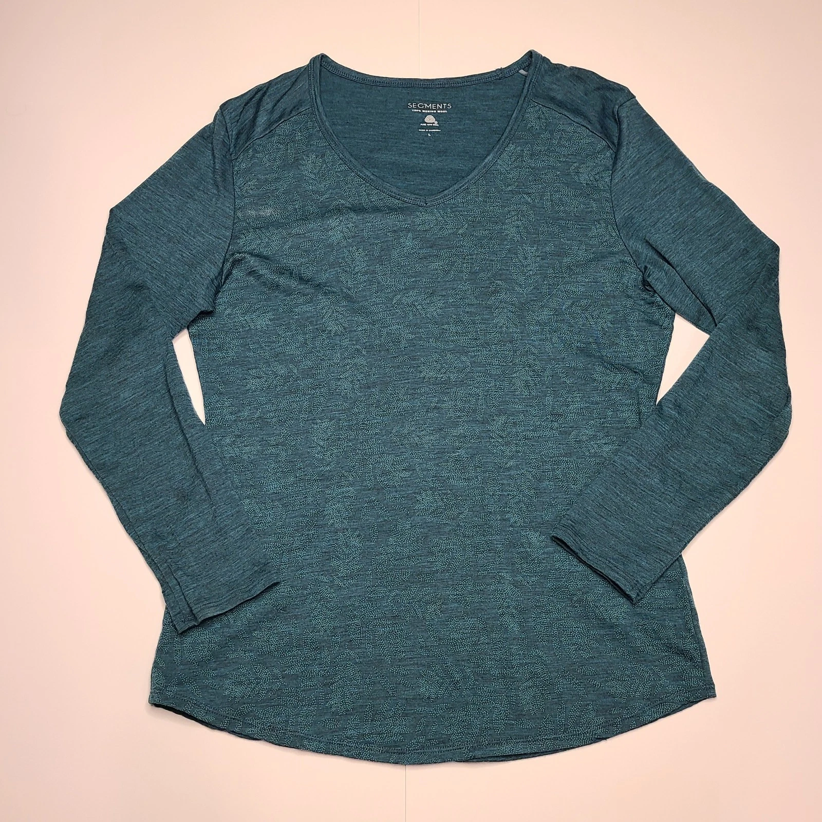 Segments Merino Wool Shirt Womens Sz Large Blue Long Sleeve Base Layer Floral