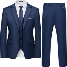 Men'S 3 Piece Slim Fit Suit Set Two Button Blazer Jacket Vest Pants Tuxedo Set f