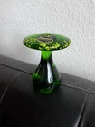 Vintage Green Yellow Kanawha Art Glass Mushroom Paperweight MCM Blenko Style