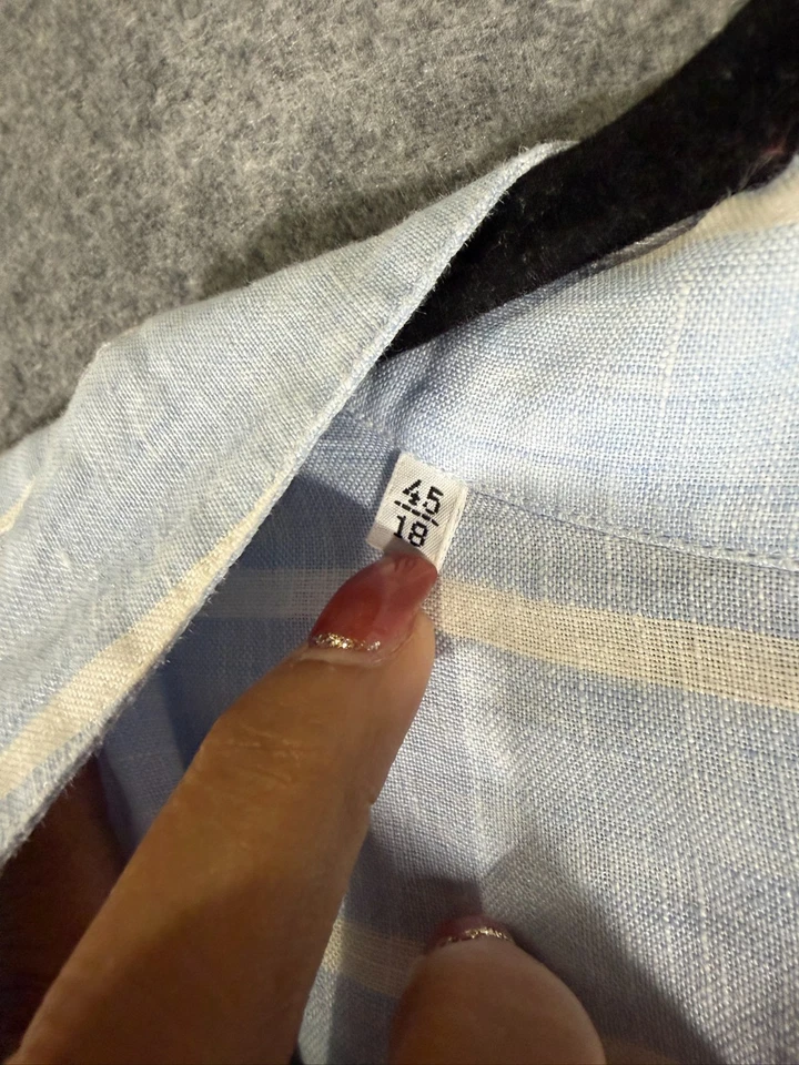 Camisa Luca Faloni Para Hombres 45 18 Azul Rayas Lino Portofino Hecha en Italia Popover Foto 3 de 4