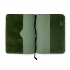 Green Leather Journal Cover XL B5 Refillable Notebook Holder 7.5 x 9.5