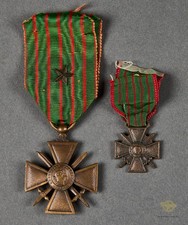 French WWI 1914 - 1918 Croix de Guerre with Star and Miniature Croix de Guerre