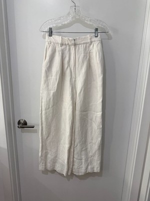 Loulou Studio Cream Linen High Rise Pleated Wide Leg Tailored Trousers Pants XS