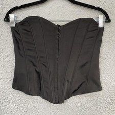 Zara Corset Top Womens XS Black Satin Overbust Boned Strapless Bustier Going Out