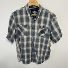 Harley Davidson Mechanic Button Down Shirt Short Sleeve Men's Size 2XL Plaid EMB