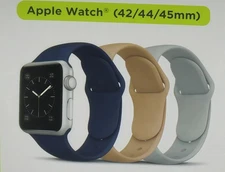 PureGear 3 Pack Apple Watch Band Set for 42/44/45mm  Blue/Tan/Gray