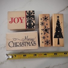 Lot 4 Christmas Holiday Greetings, Tree, Snowflakes Wooden Rubber Stamps Card