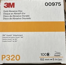 3M 00975 Hookit Gold Sanding Disc 216U 6 Inch P320A Grit (100 Discs/Box)