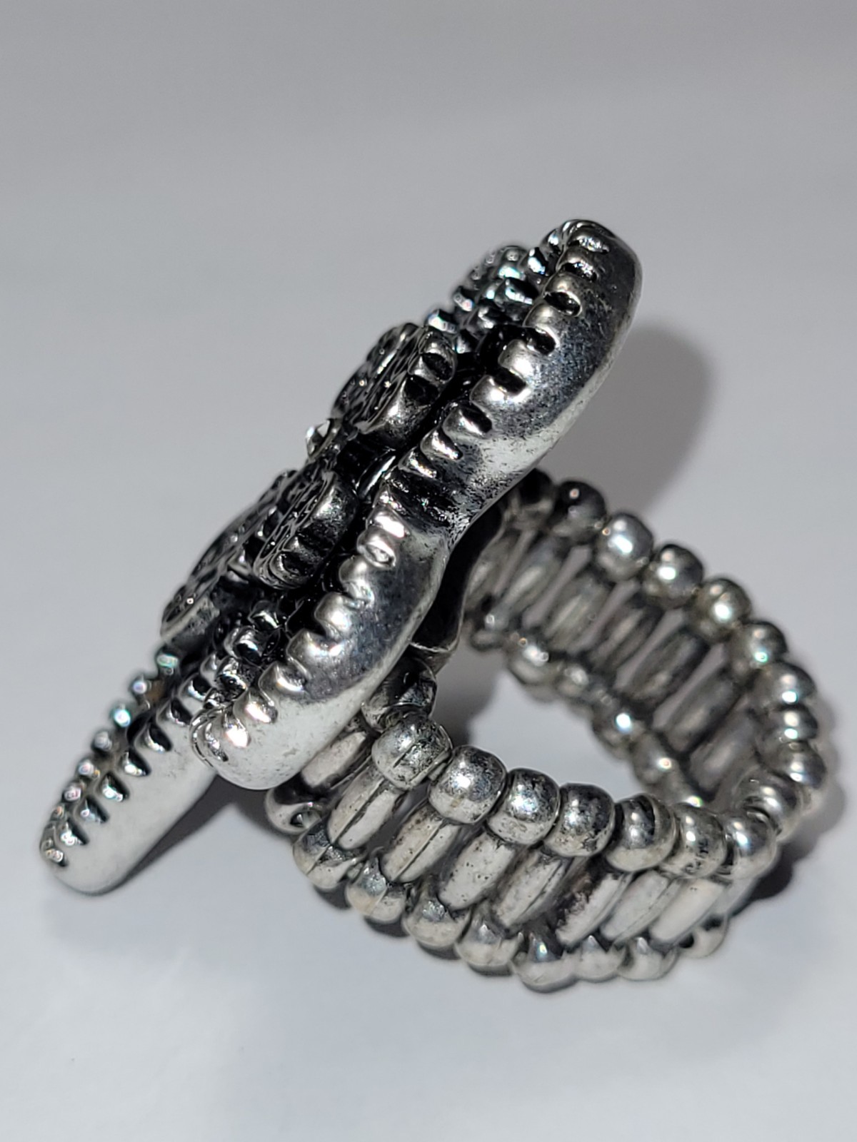 Vintage Silvertone Cross Statement Ring Stretch B… - image 8