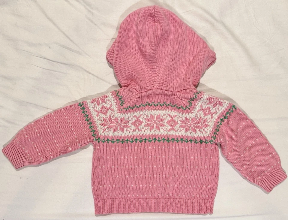 Suéter Vintage Y2K Oshkosh Tejido con Capucha Isla Justa Rosa Nórdico Niñas 18M Niño Pequeño Foto 2 de 4