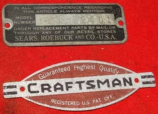 2 large Craftsman Red  Black Aluminum ID Logo Tag Label  113 22401  5w6
